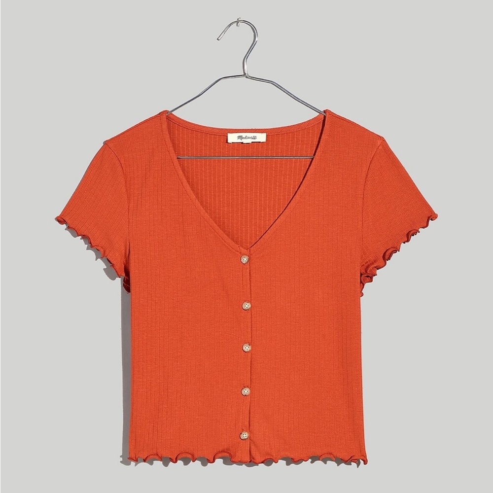 MADEWELL Ribbed Button-Front V-Neck Tee in Salvaged Barn